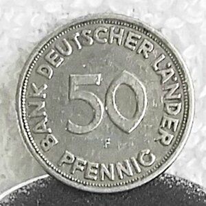 Circulated 1949 German 50 Pfennig Bank Deutscher... Coin Made of Copper/Nickel!!